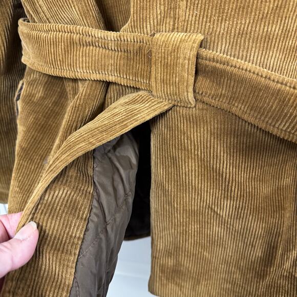 VTG Corduroy Jacket Coat 60s 70s Belted Quilted Pockets Men’s M Tan Retro Chore - Picture 4 of 14